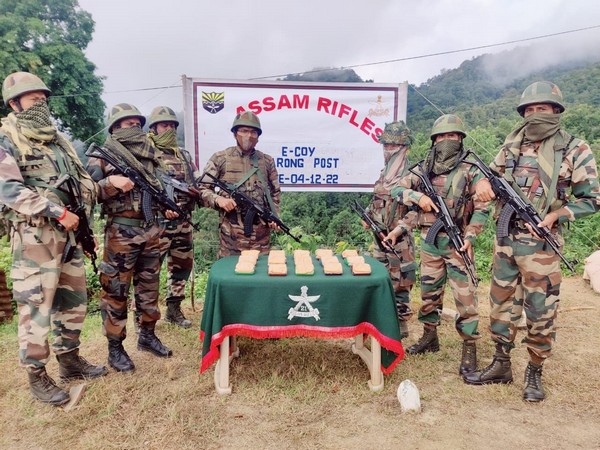The unit of Assam Rifles with the seized drugs (Photo/ANI)