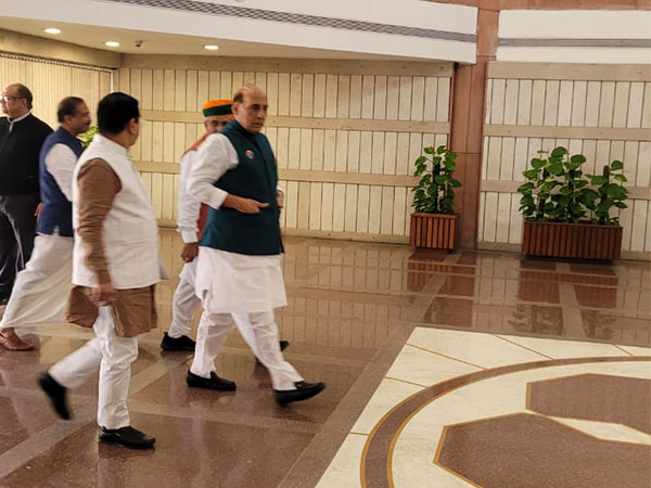 Defence Minister Rajnath Singh arriving for all party meeting.