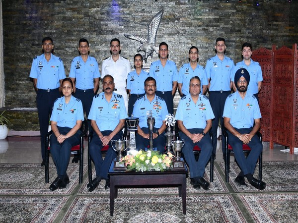 Air Marshal B Chandra Sekhar AVSM, Commandant, Air Force Academy, with the award winners at the graduation ceremony (Photo/ANI)