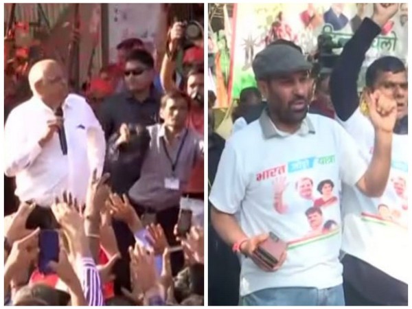 .BJP workers celebrating party's performance in Guajrat and Congess workers in Himachal Pradesh. (Photo/ANI)