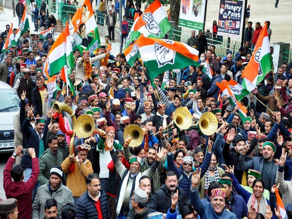 Congress workers celebrating party's victory in Himachal polls. (Photo/ANI)