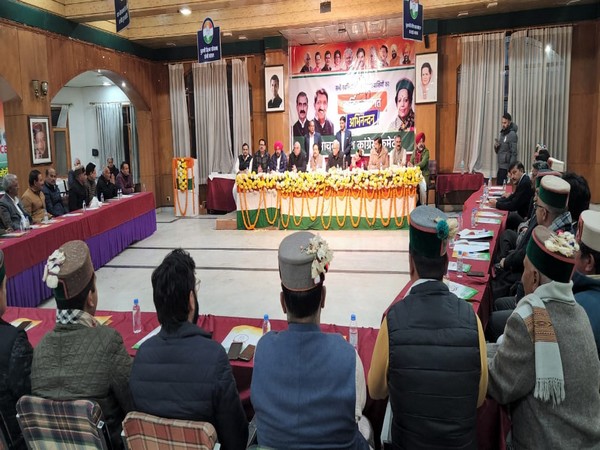 Meeting of Congress leaders inside in Shimla. (Photo/ANI)