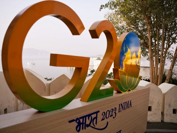 A G20 logo installed near a lake ahead of 1st Sherpa meeting of the G20 India presidency, in Udaipur (Photo:ANI)