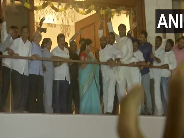TRS MLC Kalavakuntla Kavitha greeting party workers in Hyderabad (File Photo/ANI)