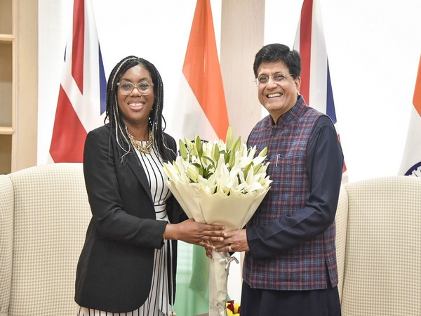 Union Minister Piyush Goyal meets UK Secretary of State for Int'l Trade, Kemi Badenoch. (ANI/Photo)