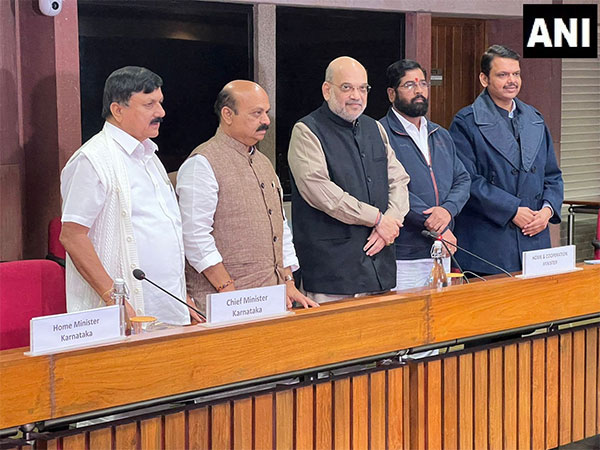 Home Minister Amit Shah chairing a meeting with Maharashtra and Karnataka leaders (Photo/ANI)