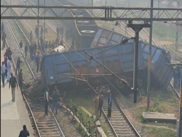 Wagons derailed near Moradabad station in UP (Photo/ANI)
