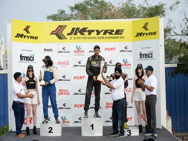 Ashwin Datta (Centre) after winning National Racing Championship in LGB Formula 4 category (Image: FMSCI)