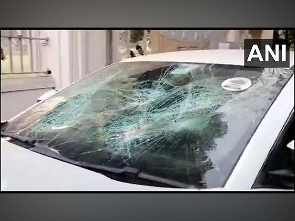 Car damaged in Allahabad university violence. (Photo/ANI)