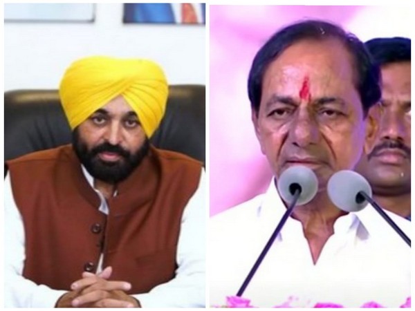 Punjab Chief Minister Bhagwant Mann and Telangana Chief Minister K Chandrasekhar Rao (Photo/ANI)