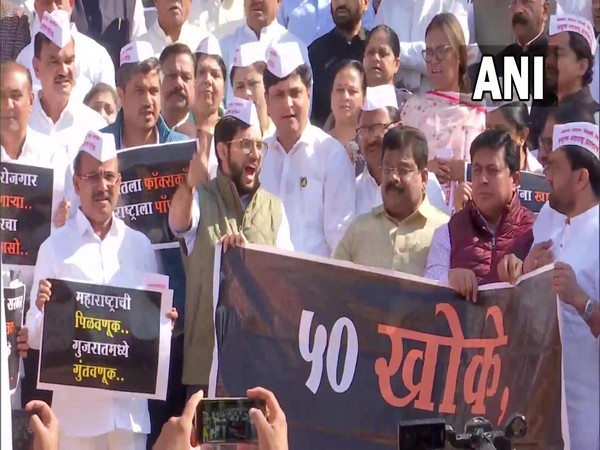 MVA MLAs protesting outside the Assembly. (Photo/ANI)