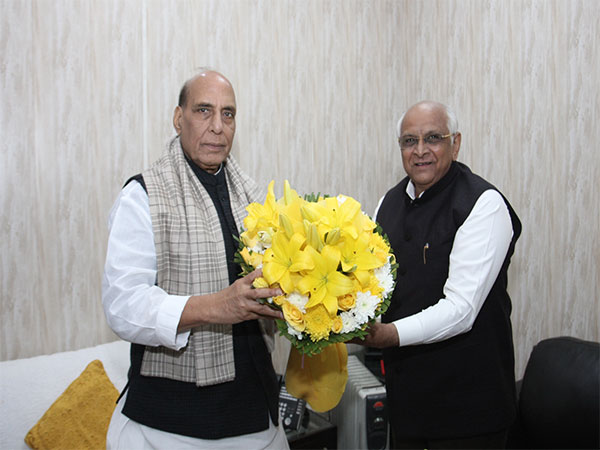 CM Bhupendra Patel calls on Rajnath Singh (Image/ ANI Photo)
