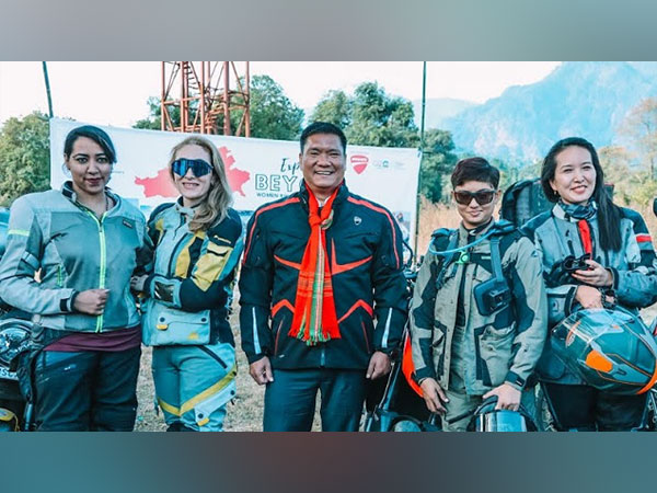 L-R: Candida Louis, Maral Yazarloo, Pema Khandu, Chief Minister, Arunachal Pradesh, Kalyani Potekar, Tenzin Metoh during the flag off of the Women's Biking Expedition - Explore Beyond