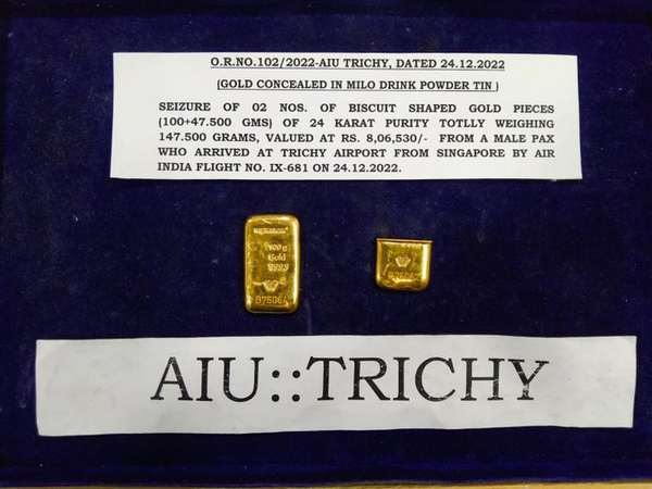 Gold-shaped biscuits seized by Air Intelligence Unit at Trichy Airport (Photo/ANI)
