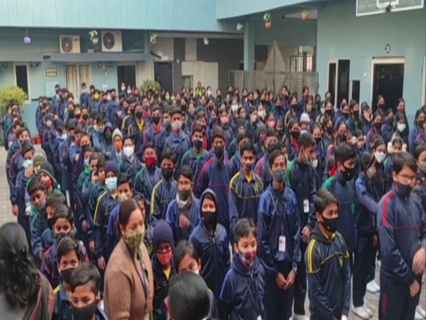 Students during assembly at Moradabad School (Photo/ANI)