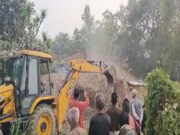 A visual of the accused's 'encroachment' being razed. (Photo/ANI)