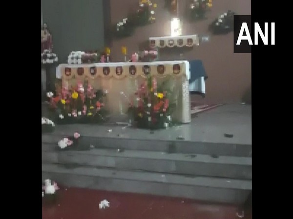 Visual of the church vandalised in Karnataka's Mysuru (Photo/ANI)