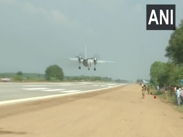 Andhra Pradesh: A trial was conducted to land flights on National Highway 16 in Prakasam district. (ANI Photo)