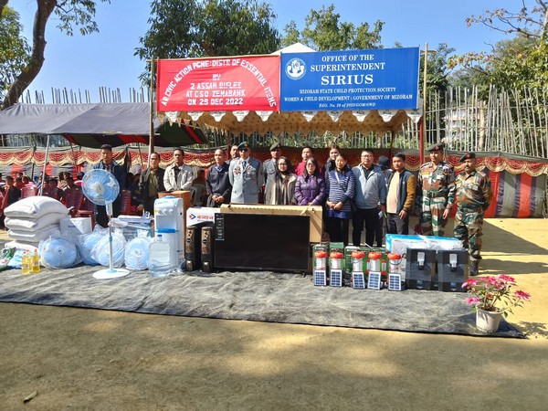 The Aizawl Battalion distributed essential items at Zemabawk village (Photo/ANI)