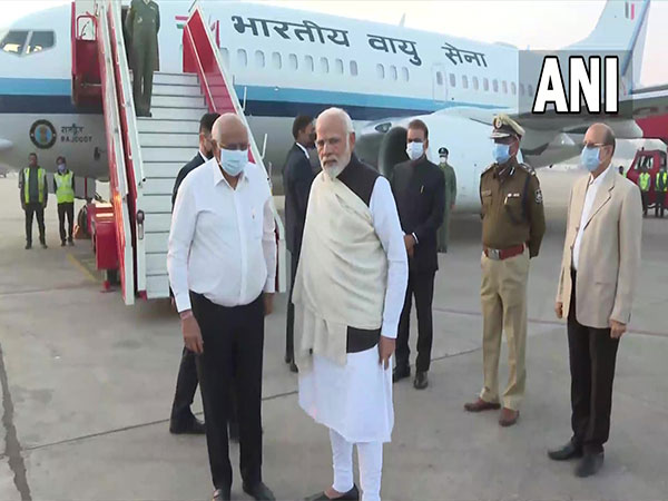 Prime Minister Narendra Modi arrives at Ahmedabad airport.
