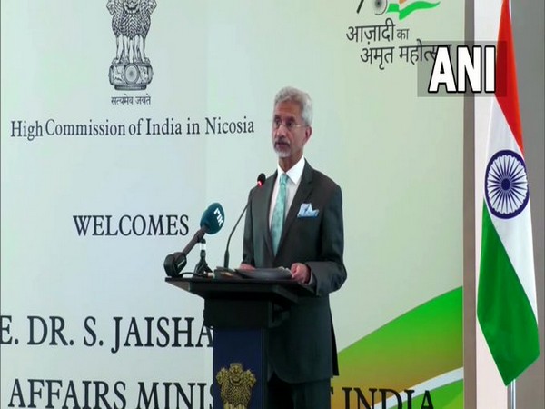 External Affairs Minister (EAM) S Jaishankar addressing the Business Event in Cyprus. (Photo/ANI)