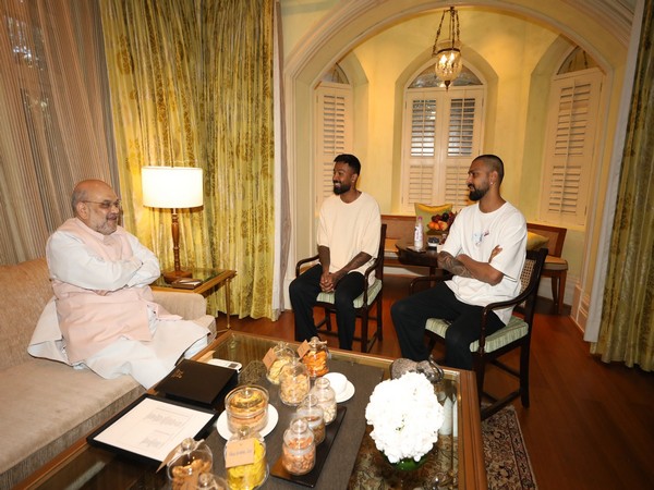 Hardik Pandya and Krunal Pandya meeting Home Minister Amit Shah (Image: Hardik Pandya Twitter)
