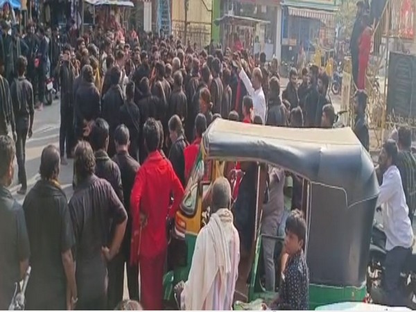 Ayyappa Diksha devotees protest against Bairi Naresh in NTR, Andhra Pradesh. (Photo/ANI)