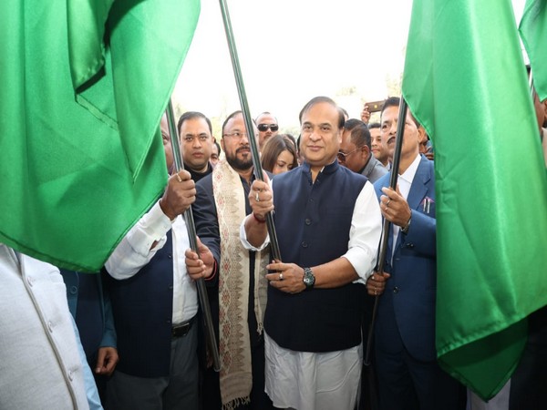 Assam Chief Minister Himanta Biswa Sarma flagging off CNG-run buses in Guwahati (Photo: ANI)