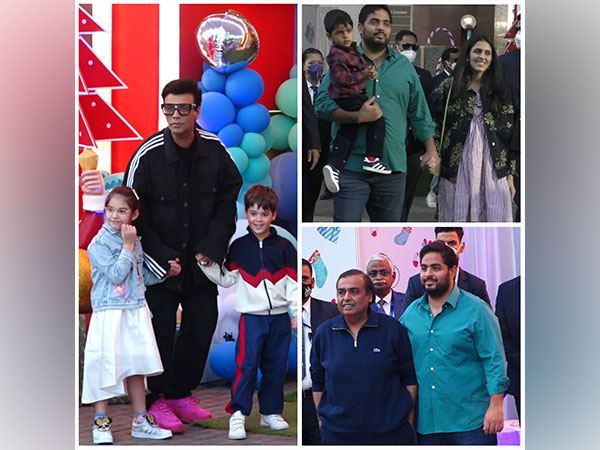 Karan Johar with kids, Akash Ambani with Shloka Mehta and Prithvi, Akash Ambani with Mukesh Ambani (Image Source: ANI Photos)