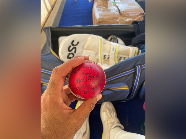 Jaydev Unadkat with the match ball. (Photo- Jaydev Unadkat Twitter)