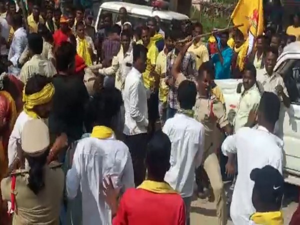 Police lathi charged the TDP workers who gathered to welcome TDP president N Chandrababu Naidu. (Photo/ANI)