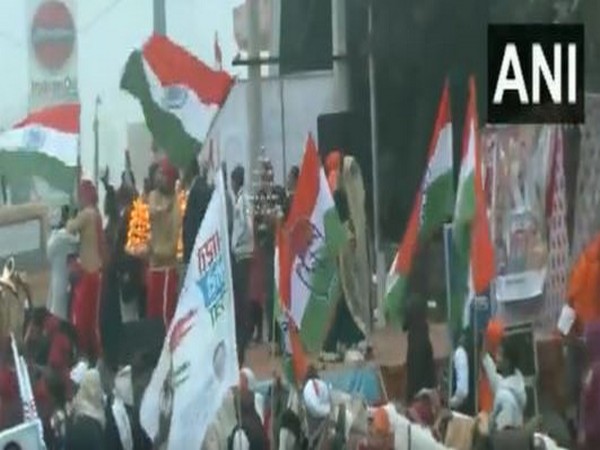 Congress' Bharat Jodo Yatra saw colourful presentations in the Karnal district of Haryana on Saturday morning. (Photo/ANI)