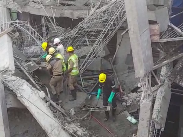 Two persons died after a portion of an under-construction building collapsed in Hyderabad. (Photo/ANI)