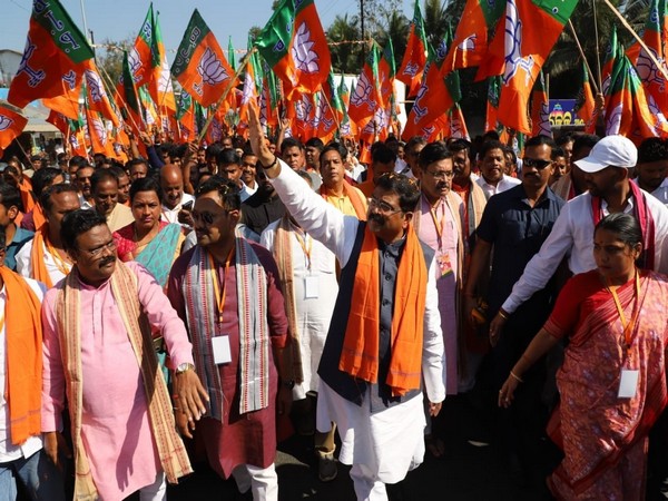 Union Education Minister Dharmendra Pradhan holds padayatra at Mahanga assembly constituency in Odisha's Cuttack district. (Photo/ANI)
