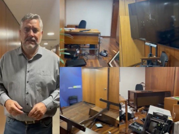 Minister-Chief of the Secretariat of Social Communication for Brazilian President Paulo Pimenta shows Presidential Palace after protesters stormed building (Image: Twitter/@DeputadoFederal)