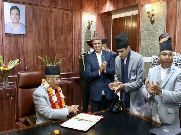 Nepal's newly appointed PM Pushpa Kamal Dahal 'Prachanda' takes charge of his office. (Photo Credit - Twitter/Pushpa Kamal Dahal Prachanda)
