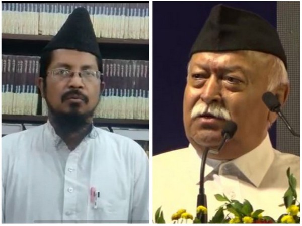 President of All India Muslim Jamaat, Maulana Shahabuddin Razvi Bareilvi, and RSS chief Mohan Bhagwat (Photo/ANI)