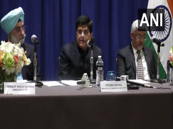 Union Minister of Commerce and Industry Piyush Goyal addressing a press conference in Washington on Wednesday.