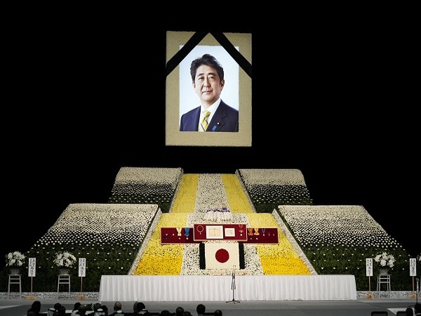A interior view of the state funeral of former Japanese Prime Minister Shinzo Abe at Nippon Budokan in Tokyo, Japan. (Photo Credit: Reuters)