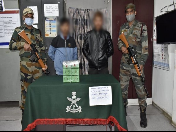 Myanmarese nationals with drugs held by Assam Rifles (Photo/ANI)