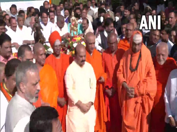 Bommai at foundation stone laying ceremony of Basavanna, Kempegowda's statues.(Photo/ANI)