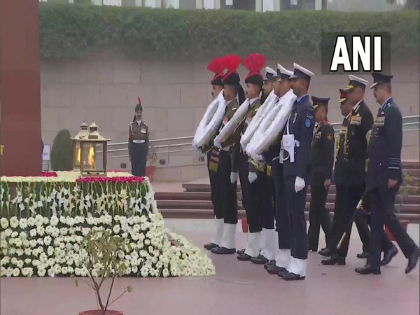 CDS Gen Anil Chauhan and the three service chiefs at the National War Memorial. (Photo/ANI)