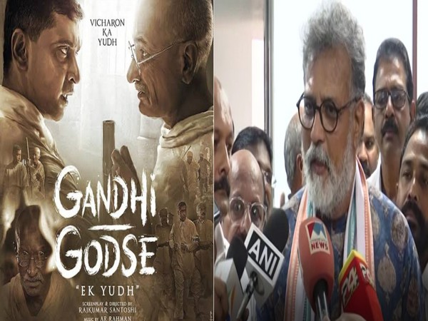 Gandhi Godse Ek Yudh poster (Image source: Twitter), Tushar Gandhi (Image source: ANI Photos)