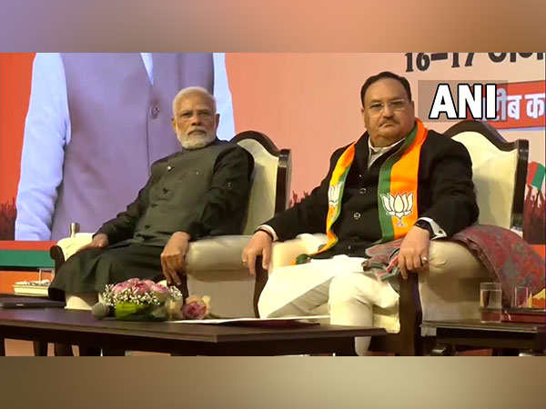 Prime Minister Narendra Modi and BJP chief JP Nadda at National Executive meeting in Delhi (Photo/ANI)