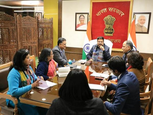 Union Minister Dharmendra Pradhan on Wednesday met a delegation of Nanyang Technological University, Singapore. (Photo Credit: Education Ministry twitter)