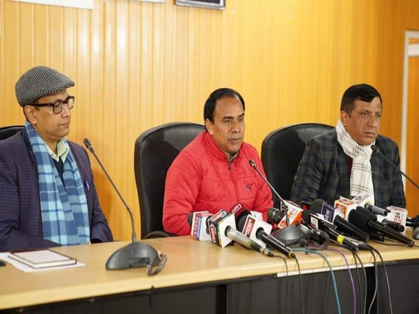 Uttrakhand education minister Dhan Singh Rawat addressing press conference in Dehradun (Photo/ANI)