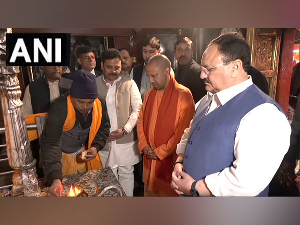 UP CM Yogi Adityanath and BJP national president JP Nadda offering prayers in Varanasi (Photo/ANI)