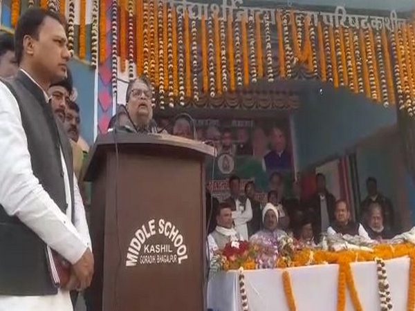 Bihar Minister Alok Mehta addressing the gathering in Bhagalpur. (Photo/ANI)