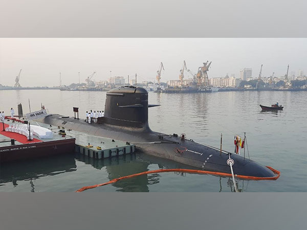 The fifth Kalvari submarine 'INS Vagir' commissioned into the Indian Navy at the Naval Dockyard in Mumbai. (Photo,ANI)