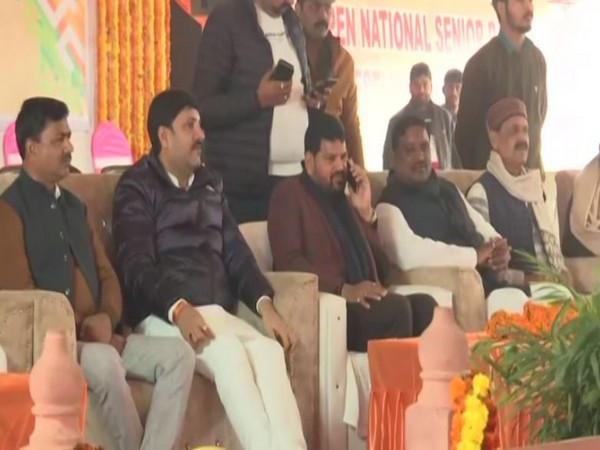 A visual of Brj Bhushan Singh (centre) watching the wrestling match. (File Photo- ANI)